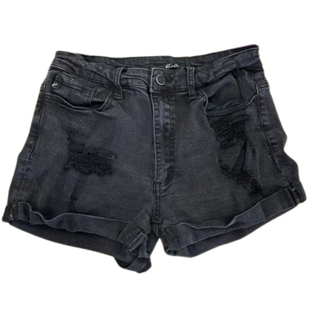 KanCan Women's High Rise Distressed Denim Shorts Black Cuffed Frayed size 29